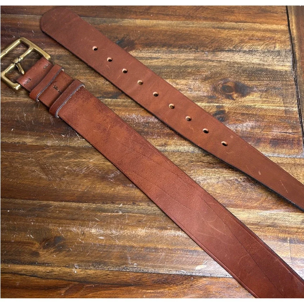 J Crew Genuine Italian Leather Belt Brass Buckle Made in USA Womens L‎ - Picture 3 of 12